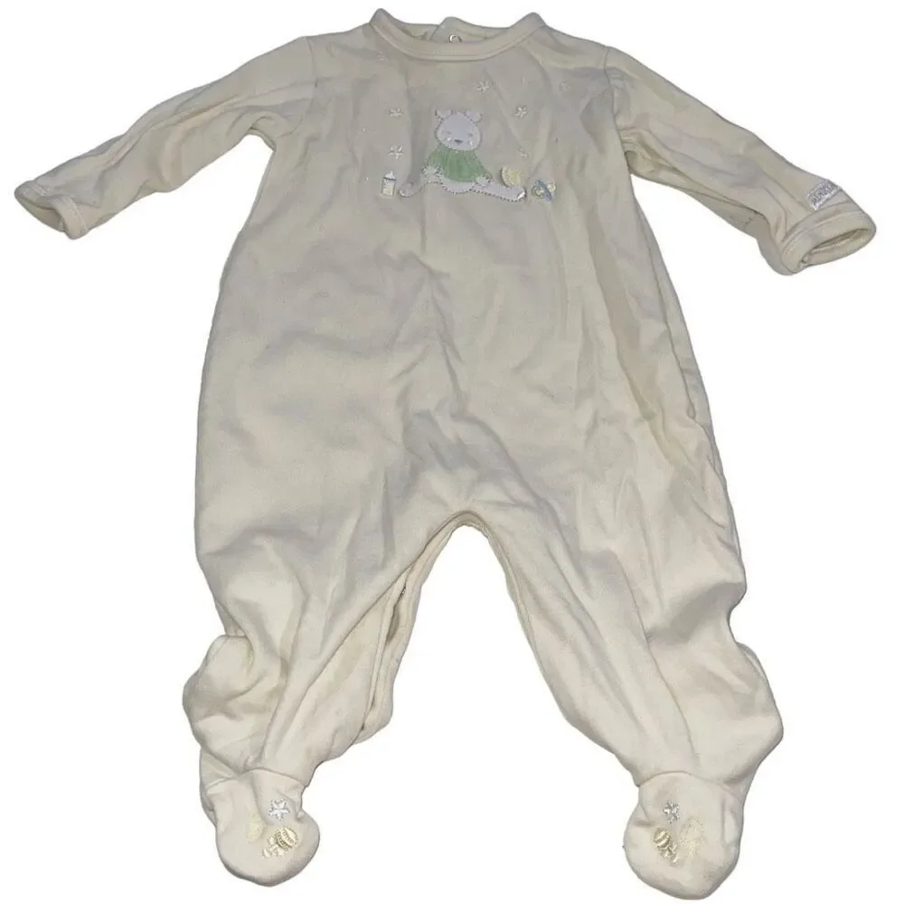 Mini Clasix Pale Yellow Embroidered Teddy Bear Footie Pajamas - Size 6 months